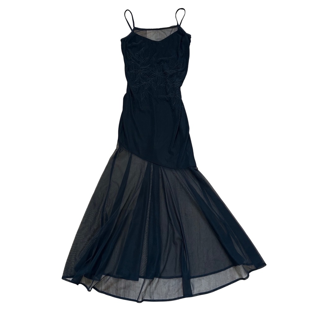 American Vintage Black Maxi Slip Dress with Sheer Flared Skirt